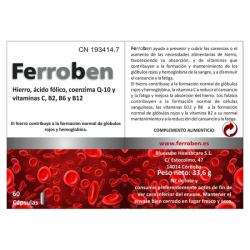 Ferroben by Bluecube | Hierro Bisglicinato de Alta Absorción con Vitamina C | Combate la Fatiga y Mejora la Hemoglobina