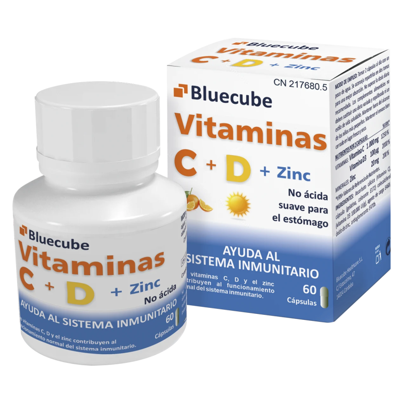 Vitamina C + D + Zinc by Bluecube | Triple Acción para el Sistema Inmune | Antioxidantes y Refuerzo de Defensas