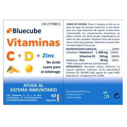 Vitamina C + D + Zinc by Bluecube | Triple Acción para el Sistema Inmune | Antioxidantes y Refuerzo de Defensas