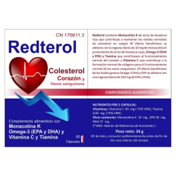 REDTEROL by Bluecube | Complemento Natural para el Colesterol con Monacolina K, Arroz Rojo, Alcachofa y Coenzima Q10